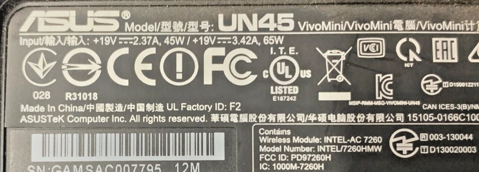 Asus Vivo UN45 Mini - Celeron N3150 - 8GB RAM - 256GB SSD - WIN10 (OFFERS OK) - Image 3 of 4