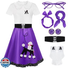 Vinsatin 8 Pcs 50s Poodle Skirt Costume Girls Kids Sock Hop Outfit 1950s Cost
