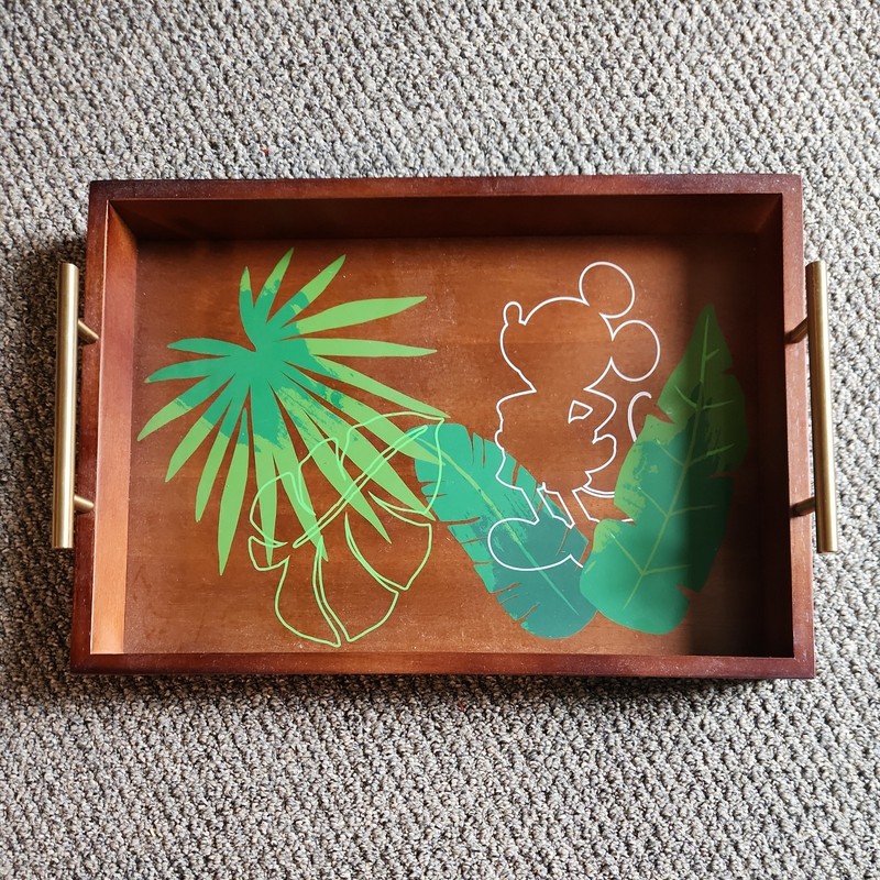 Mickey Mouse Tropical Wood Serving Tray Disney Brass Handles Kitchen