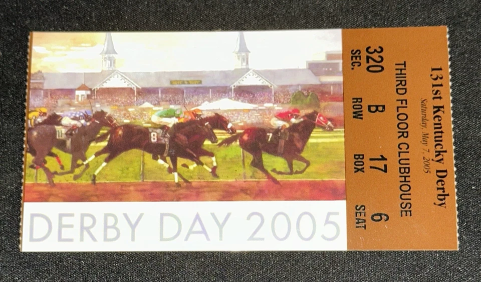 Boleto del 131er Derby de Kentucky 2005 ganador Giacomo 50-1 probabilidades variación de oro Foto 3 de 4
