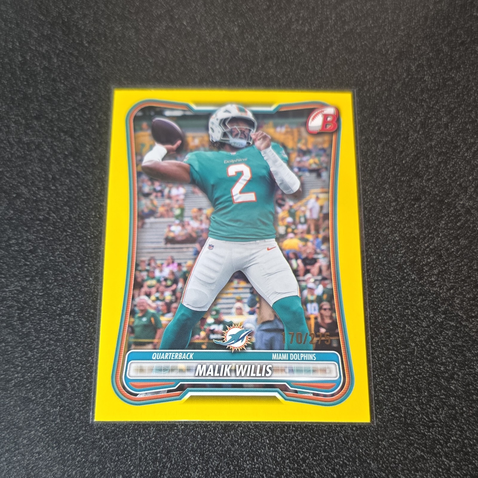 Topps Bowman 2026 Malik Willis #41 Yellow 170/275 Miami Dolphins