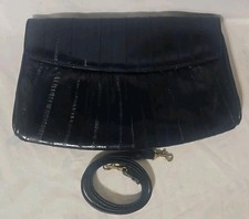 Vintage Genuine Eel Skin Navy Blue Clutch Purse Detachable Strap