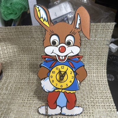 vintage West Germany rolling eye rabbit clock German wood cuckoo Kammerer Helmut