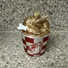 Fried Chicken Glass Ornament Bucket Southern Grilled Party Diner Food *USED*