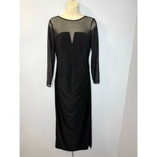 Lauren Ralph Lauren Illusion Yoke Jersey Black Midi Dress Stretch Elegant Sz 10P