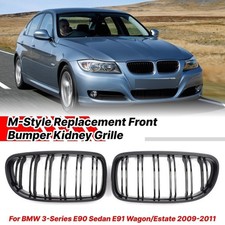 K�hlergrill Frontgrill Doppelsteg F�r BMW 3er E90 E91 M-Style Schwarz gl�nzend