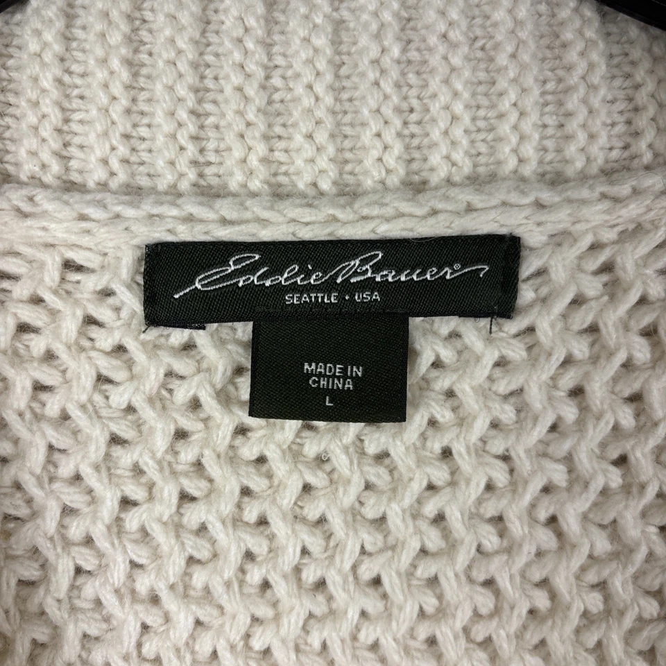 Eddie Bauer Button Up Cardigan W/Pockets Cream Color Large - Image 3 of 4