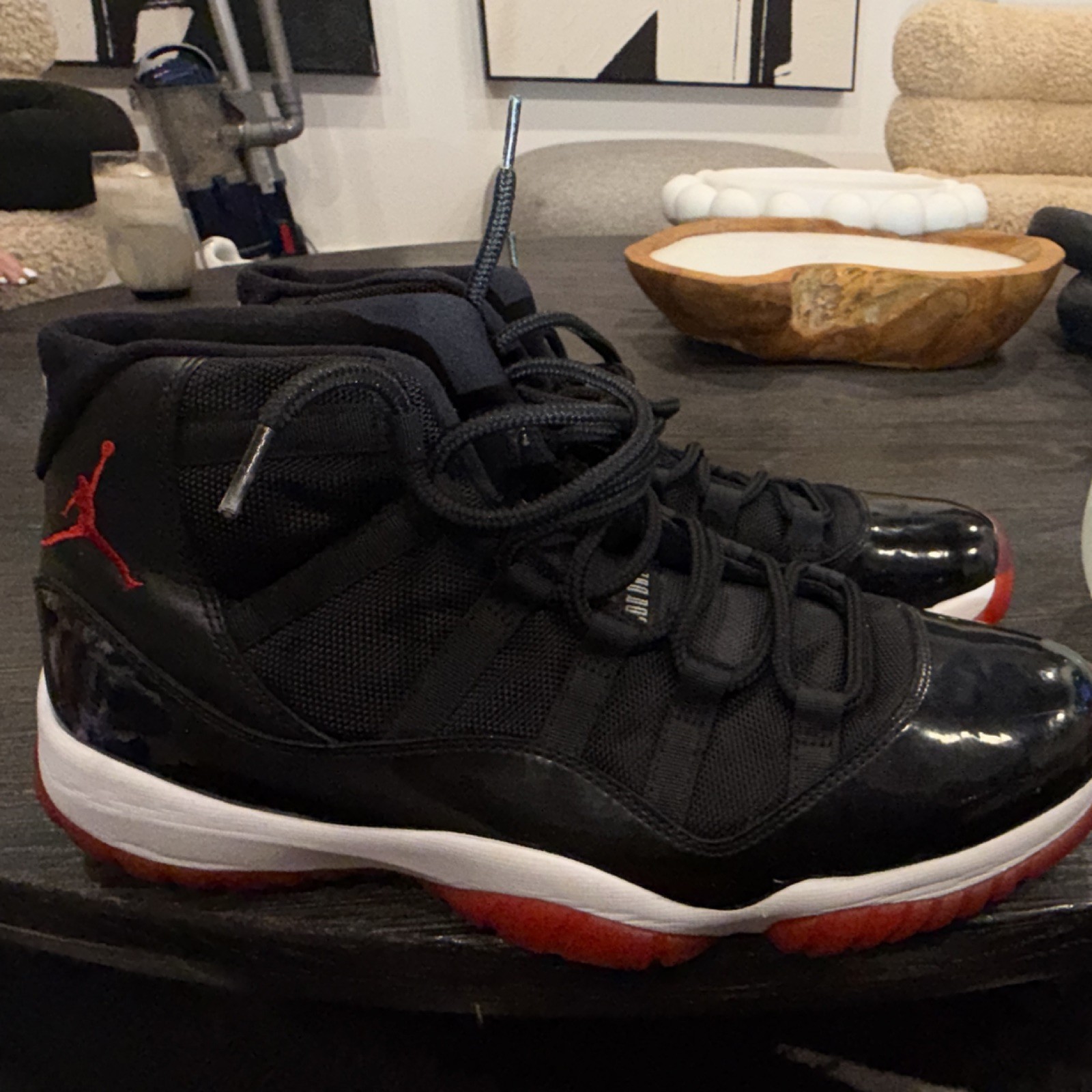 Jordan Air Jordan 11 Black/Red/White Patent Leather Mid Top Sneakers