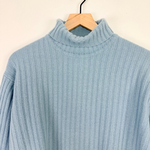 Vintage GAP 100% Cashmere Turtleneck Sweater Womens L Light Blue Ribbed Cozy Y2K by GAP, $52.7 - Photo 3