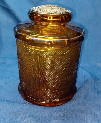 Indiana Glass Tiara Sandwich Glass Amber Biscuit Jar Canister Candy With Lid 7"