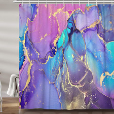 Purple Marble Shower Curtain, Blue Abstract Ombre Bright Colorful Modern Fabric