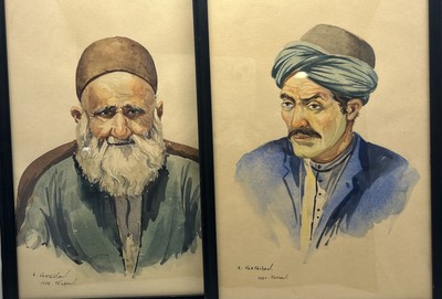 Albert Vartarian Persian Watercolor Portraiture Set of 2 Tehran, Iran 1951 1952