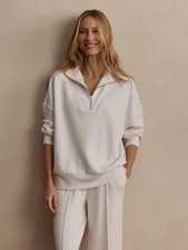 Varley Hawley Half-Zip Sweat in Ivory Marl, Size X-Small