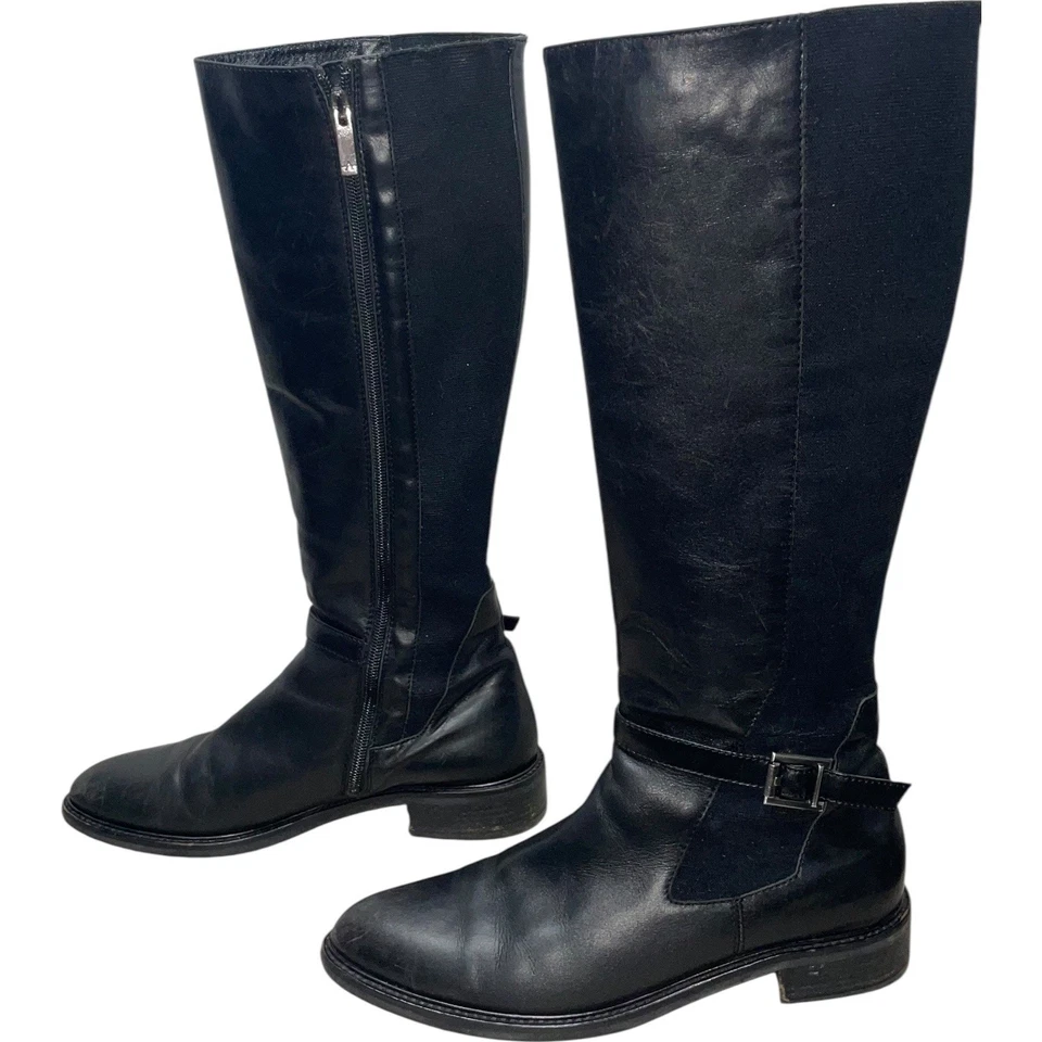 Aquatalia Black Leather Stretchable Back Buckle Tall Riding Boots   Size: 9.5 - Image 4 of 4