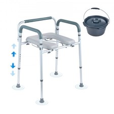 Commode Chair, Bedside Commode with Padded Seat and Arms, 7-Level Adjustable Hei