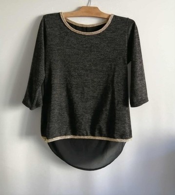 Bluse Pullover grau anthrazit und gold offener Rücken Gr.38 (2508024)