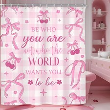 Pink Bow Quotes Shower Curtain Girly Inspirational Motivational Words Modern