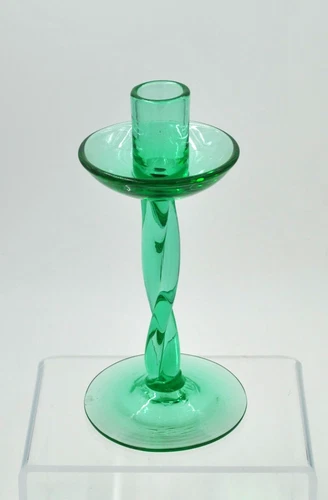 Vintage Blenko Glass Twist Stem Candlestick - Design #444CS - Sea Green