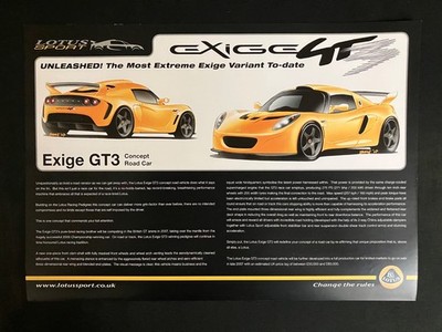 Seltener Lotus Exige GT3 Concept Straßenfahrzeug Technische Daten Prospekt.