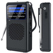 AM FM SW 3 Band Pocket Radio, Portable Battery Operated Shortwave Radio, Back Cl