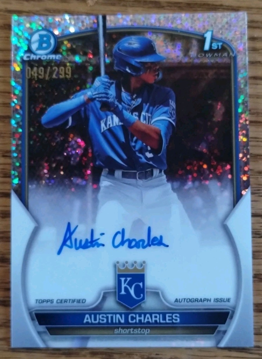 2023 Bowman - 1st Bowman Chrome Austin Charles Auto #CPA-AC Speckle /299 Royals
