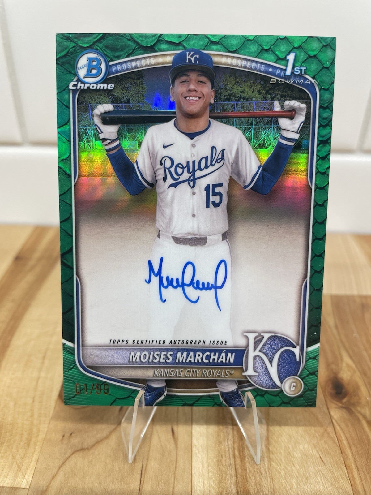 2025 Bowman Chrome Moises Marchan 1st Bowman Auto GREEN REPTILIAN 01/99 Bookend!