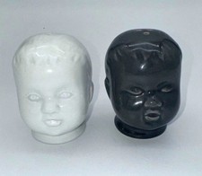 Baby Doll Head Salt & Pepper Shakers Gray White Oddities Retro Creepy Cool