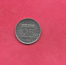 NETHERLANDS DUTCH KM204 1985 VF-VERY FINE CIRCULATED  OLD VINTAGE 25 CENT COIN