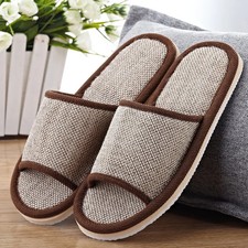 Home Slippers Women'S Men'S Shoes Couples Plain Home Linen Slippers