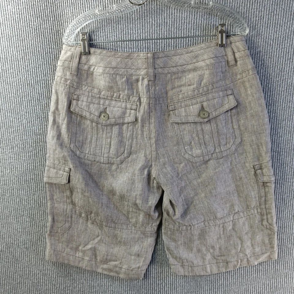 Cabi Shorts Womens 10 Brown Flat Front Bermuda Cargo Pockets Linen Stitch Accent - Image 3 of 4