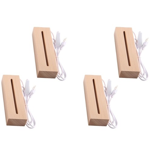 Hilai Lampe à LED Avec Base Rectangle En Bois Cristallin De Base Illuminée Support De Plaque Lumineuse En Acrylique Chaude Illuminée, 3D Base Usb à La