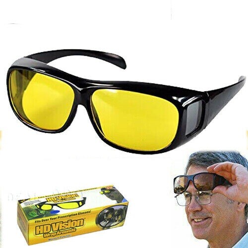 Gafas HD antirreflejo amarillas Wrap Arounds para visión nocturna conducción