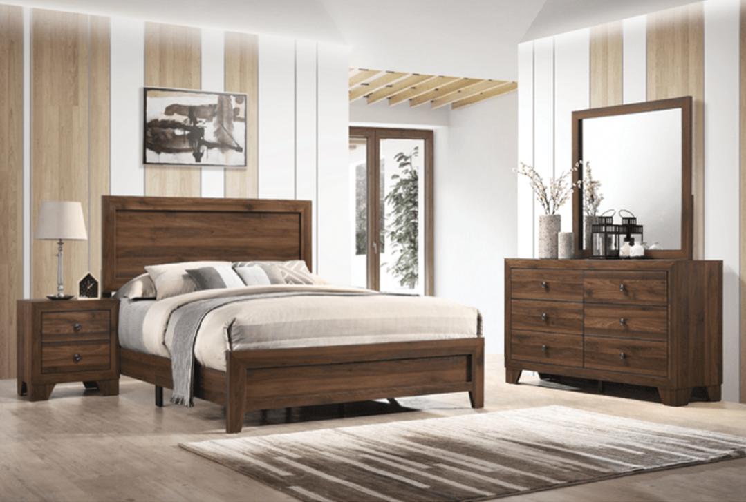 Modern Rustic Brown Cherry Queen King Full Twin 4PC Bedroom Set Bed Dresser Mirror Nightstand  