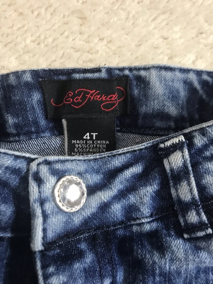Jeans Ed Hardy Niñas Talla 5 Ajustables Bordados Lavados a Piedra Envejecidos Foto 3 de 4
