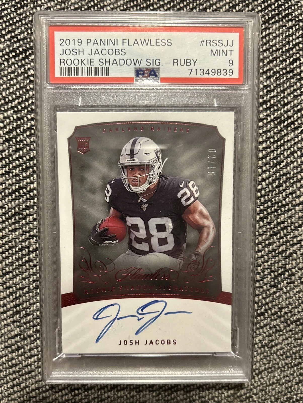 Josh Jacobs Panini Flawless Rookie Shadow Signatures #RSSJJ Ruby