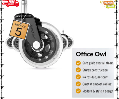 Office Owl Roller Blade Office Gaming Chair Wheels Casters Rubber Set of 5
