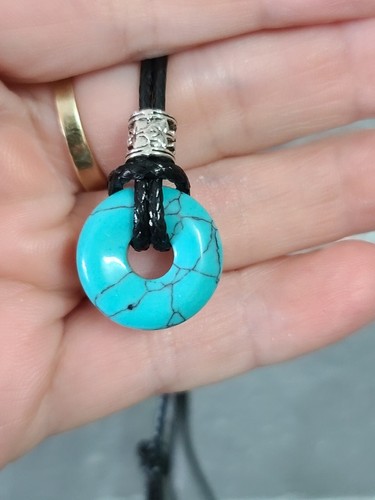Turquoise Donut Choker Pendant Necklace Adjustable Men Woman - Picture 16 of 23