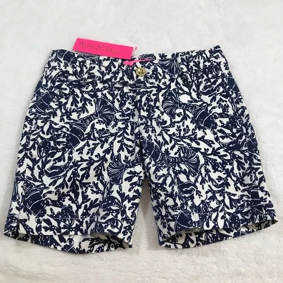 NEW LILLY PULITZER SHORTS 00 NWT JAYNE SHORT KRILLIN IT NAVY WHITE