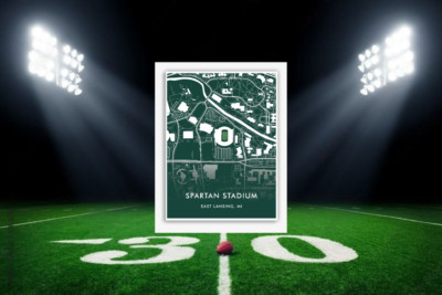 Michigan State Spartans Stadium Location Map Print NCAA Stadium Art Poster Decor