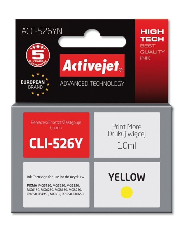 5901452155292 Activejet ACC_526YN Тонировочный патрон для Canon Drucker Canon CLI-526 2590₽