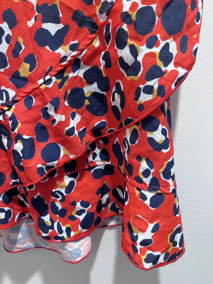 Lorraine Skirt Size 18 / US14 Red/Orange Blue White Frilled Hem Short Wrap BNWT - Image 3 of 4