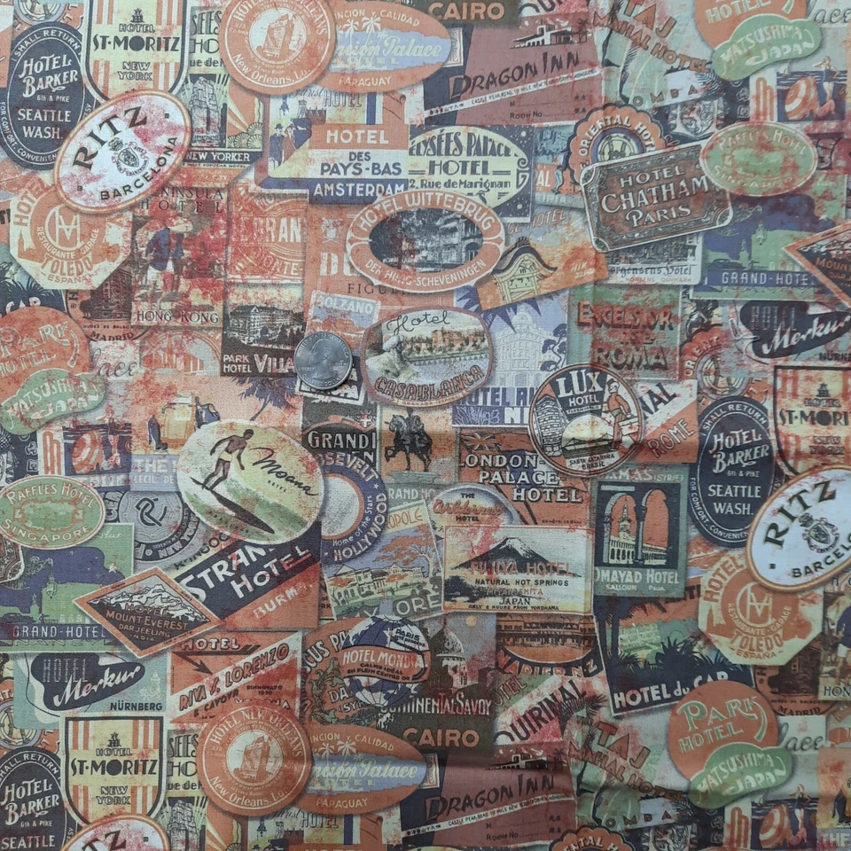 Tim Holtz Eclectic Elements Fabric Vintage Travel Labels 42" x 61" Free Spirits - Image 2 of 4