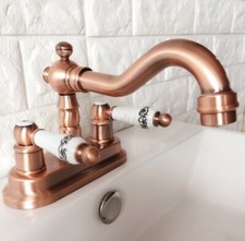Red Copper Deck Mount 4" Washroom Faucet Vessel Sink Mixer Tap 2 Holes wrg046