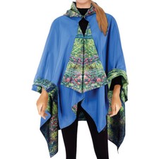 Galleria Monet's Japanese Bridge Women's Reversible Rain Cape Raincoat, Green