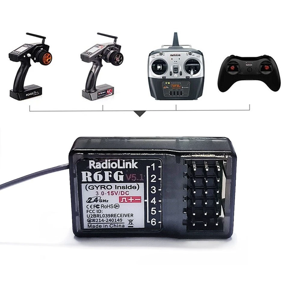 Radiolink R6FG V5.1 2.4G 6CH FHSS Receiver Gyro for RC6GS V2/RC4GS Transmitter - Image 2 of 4