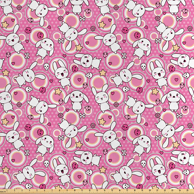Cartoon-Tier Satin Stoff als Meterware Doodle Kawaii