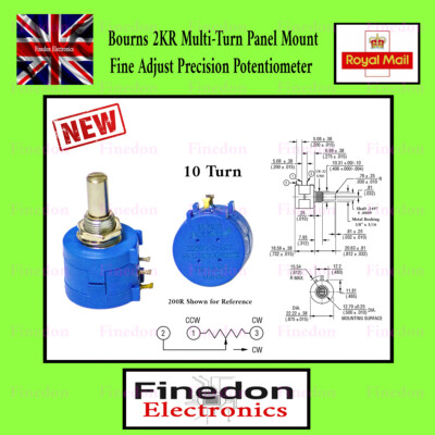 Bourns 2KR Multi-Turn Panel Mount Fine Adjust Precision Potentiometer 10 Turn