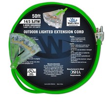 50' Lighted 14/3 Heavy Duty 3 Outlet SJTW Extension Cord - 14 3 50ft Green Outdo
