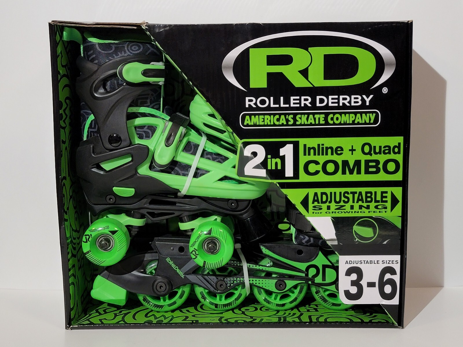 RD Roller Derby Skates Inline AND QUAD!! Bright Green Boy's 36 adj