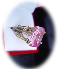 Rectangular Gold Filled wire wrapped 10X14 Pink Sapphire ring for woman